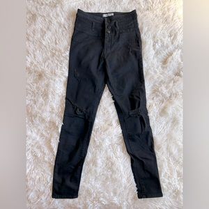 Refuge - High Waisted Black Skinny Jeans - Stretchy - Distressed - Size 0